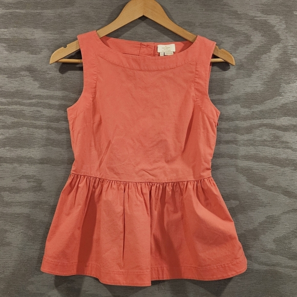 Kate Spade SZ 0 Fairy Pink Coral Sleeveless Peplum Top Side Zip Back Button Up - Picture 2 of 9